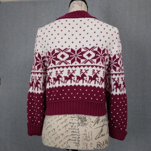 Decree | Holiday Christmas Winter Cardigan Cropped White Magenta | Sz S/M - Picture 5 of 7